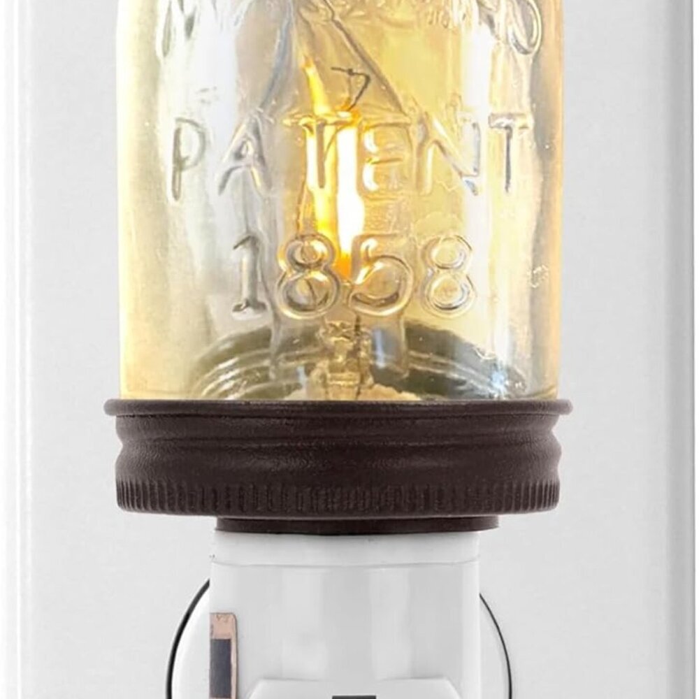 Rustic Mini Mason Jar Night Light in Bronze | Auto On/Off Sensor | Plug in Farmh